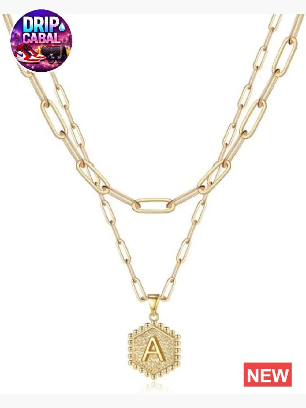Initial Paperclip Chain Layering Necklace Set 14K Gold Plated Dainty